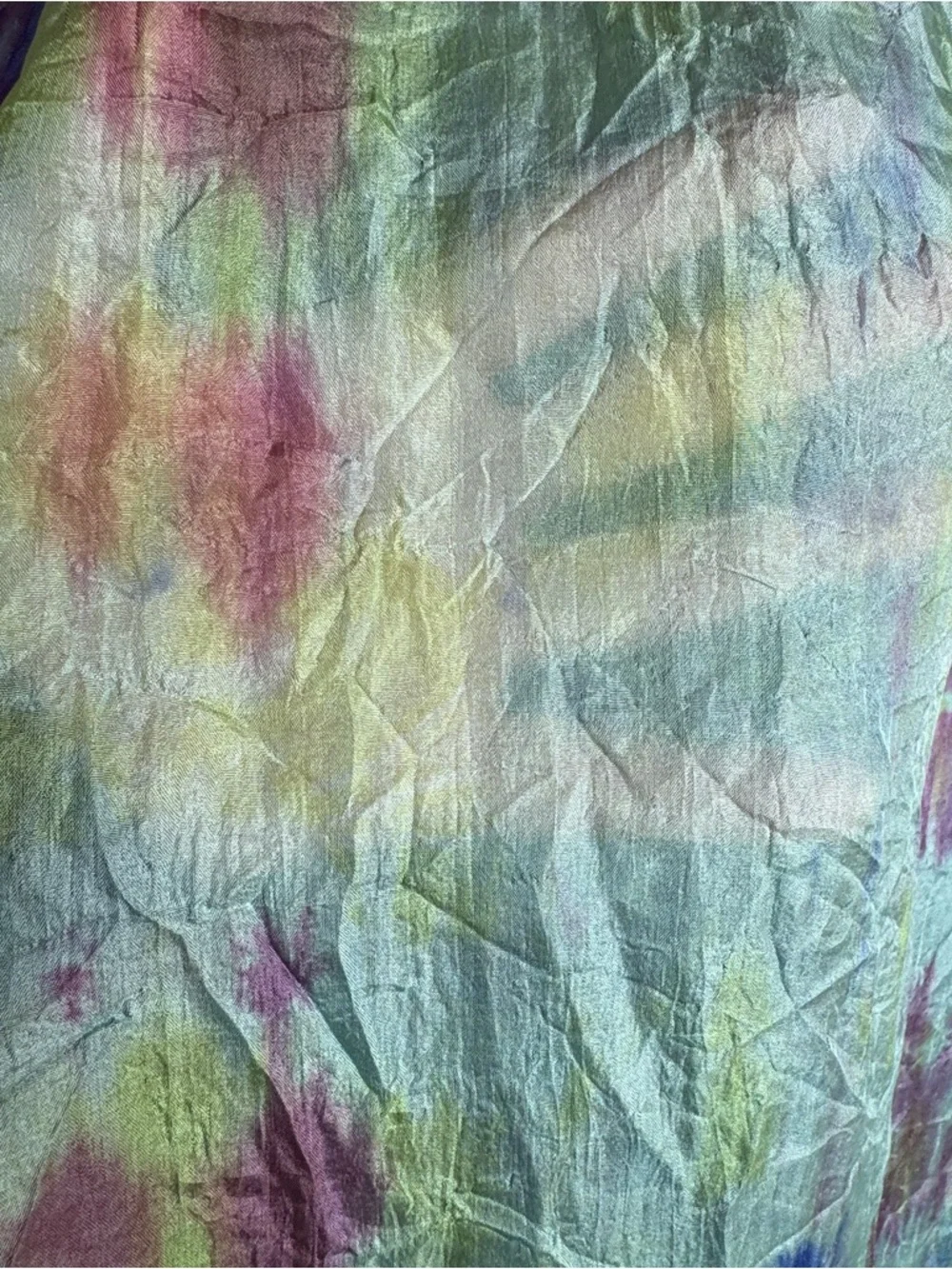 100% Silk Scarf Watercolor Tie Dye Blue Purple Green Long Wrap Shawl 76x21